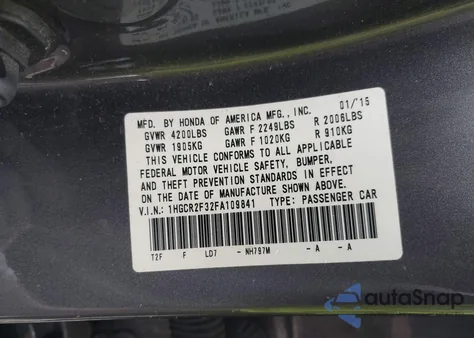 2015 Honda Accord Lx from USA, damaged, VIN 1HGCR2F32FA109841
